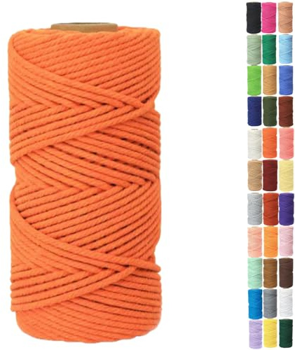 Binwat Makramee-Schnur, 5 mm x 100 m, dicke natürliche Baumwollkordel, DIY, Basteln, Garn, Faden, gedrehte Spule, Baumwollseil zum Aufhängen, Pflanzenaufhänger, Stricken, dekorative Projekte (Orange)