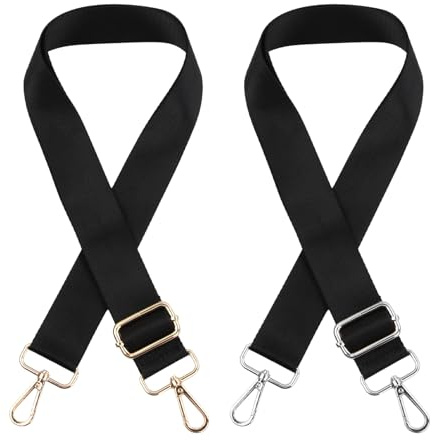 2 Stück Schultergurt für Taschen, Taschengurt 75-145cm, Gurt Riemen Nylon Segeltuch, Riemen Verstellbarer mit Metallkarabinerhaken, Schulterriemen für Handtaschen Damen Herren (Schwarz)