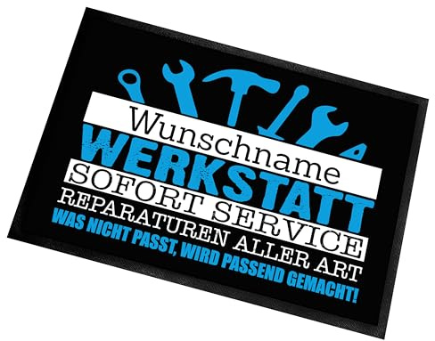 personalisierte Fußmatte | Türmatte mit Wunschnamen | 60x40cm | Werkstatt Sofort Service - Reparaturen aller Art Was nicht passt, wird passend gemacht! | für innen und außen | Vorleger für die Haustür