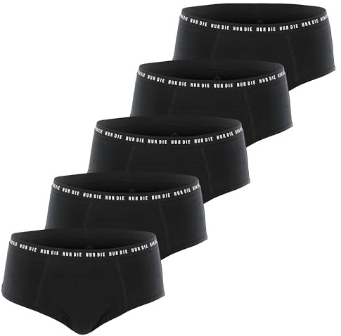 NUR DIE Periodenunterwäsche 5er Pack Alles Geregelt Slip Unterhose Blutung waschbar & saugfähig Menstruationsunterwäsche - Schwarz Größe