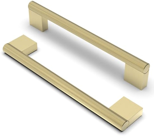 FURNIWARE 10 Stück Vintage Schrankgriffe, Gerändelte Möbelgriffe 160mm Lochabstand Messing, Küchengriffe Schubladengriffe, Möbel Griffe für Küchenschränke Schränke Schubladengriffe