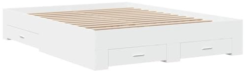 vidaXL Bettgestell, Bett mit Schubladen, Bettrahmen mit Sperrholzlatten, Doppelbett für Schlafzimmer, Schubladenbett, Weiß 150x200cm Holzwerkstoff