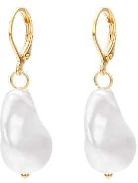 Vissen Weiß Perlen Ohrringe Hängend Damen Barockperlen Vergoldet Durchzieher Lange Ohrringe Hypoallergene Jewelry