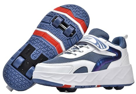 Mateju Schuhe mit Rollen für Jungen Mädchen, Kinder Rollschuhe Schuhe mit 4 Rollen,Turnschuhe Versenkbarer, 2-in-1 Roller Schuhe Turnschuhe Skateboardschuhe