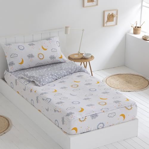 COTTON ARTean Saco nordico Infantil con Relleno Diver Cama 90 x 190/200. Saco Unido a la Bajera con Cremallera en Forma de L con Relleno nórdico. Color Gris