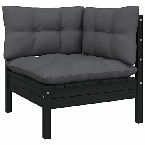 Homgoday Canapé d'angle de jardin et coussins en bois massif acacia noir canapé extérieur palettes bois sofa palettes extérieur
