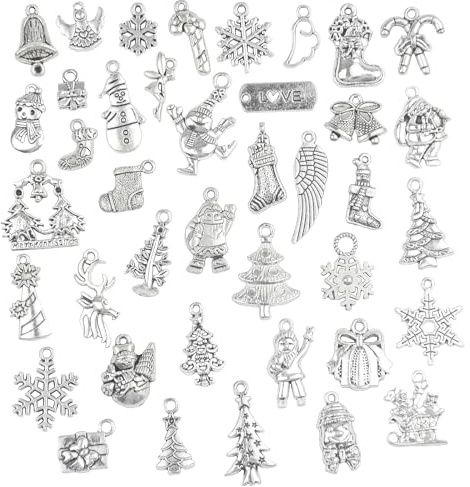AebDerp 40pcs Christmas Charms DIY Schmuck Anhänger-Silver | Kleine Metall Anhänger für Halskette,Armband,Ohrringe,Kette,Weihnachtsdeko und Bastelprojekte