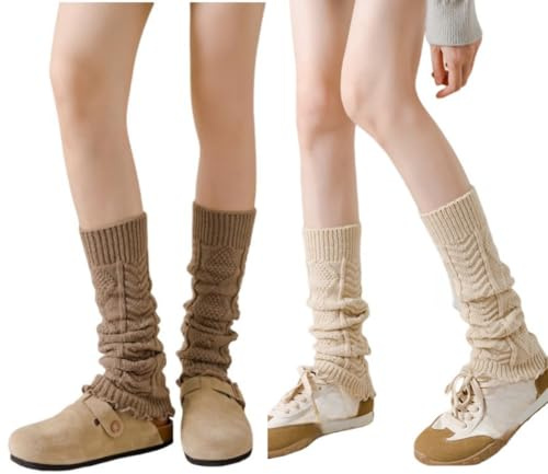 AKAMAS 2 Paar Bunt Damen Sommer Dünne Beinstulpen,Solid Y2K Rüschen Beinwärmer,Weiche Lässige Gestrickte Beinlinge,Warme Leichte Lolita Zubehör,Cosplay Halloween Ruffle Lose Leg Warmers Stulpen B
