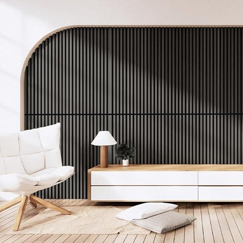 Akustikpaneele HOLZ 2,88m² - 4 Stück je 120 x 60 x 2,1 cm, Schallschutzplatten Slat Wall Akustikplatten, Schallisolierung Acoustic Absorber Panel für Büro Haus - Eiche Schwarz