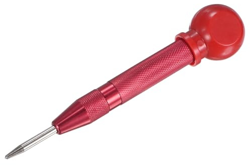M METERXITY 1-Pack Pointeau Automatique, 133mm Pointeau À Ressort En HSS Avec Capuchon Palm Cushion Pour Plaque D'Acier/Panneau En Bois/Verre, Outil De Brise-Glace À Impact Réglable [Rouge]