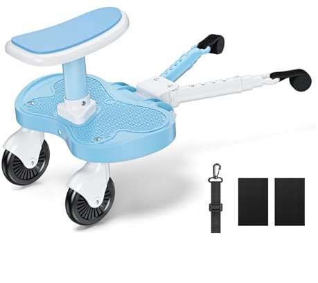 BugyKido Buggy Board Sky Blue, Buggy Board for All Prams, Step Board for Prams Universal for Children Aged 2-6 Years (25 kg), Children's Board with Seat, Universal Pram Board