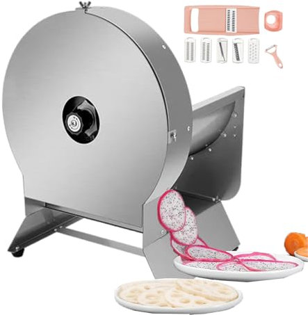 forplubossmmp Cortadora De Verduras Comercial con Juego De Rallador, Máquina Trituradora De Verduras Eléctrica De 0 A 10 Mm, Cortadora De Ensaladas, Cortadora De Alimentos De Acero Inoxidable,Round