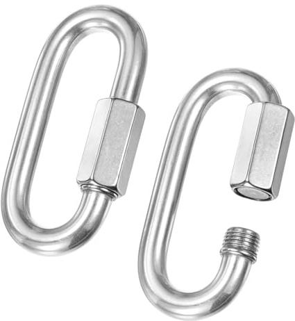 M METERXITY 2-Pack Maillon Rapide Connecteur De Chaîne, M12 1/2 316 Acier Inoxydable D-Forme Maillon Swing/Camping/Randonnée/Sac À Dos, Anneau À Vis avec Clé De Serrure [Argenté]