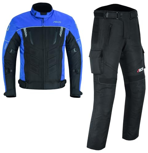 BOSmoto Motorrad Sommer Textil Kombi für Herren,Sommer Textil Kombi für komfortable Fahrten,Motorrad Textil Kombi für den Sommer,Herren Motorrad Textil Jacke und Hose (BLUE, XXL)
