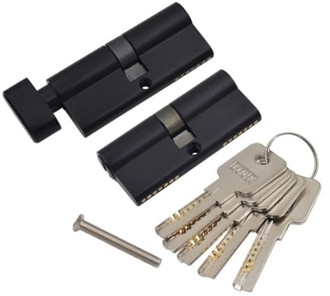 Drahtseilklemmen, Drahtseilkabelklemmen 1 x schwarzer Türschlosszylinder mit Einsatz aus massivem Messing und Einsatz-Reparaturteil + 5 Schlüssel, 60 mm – 90 mm, Türschloss mit Einsatz (60 mm, Doppelö