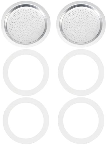 Wjelet Moka Pot Gasket Replacement Kit - Includes 4 Food Grade Silicone Seals & 2 Filter, Compatible with 6 Cup Espresso Maker, Stovetop Coffee Maker, Durable Spare Parts for Bialetti Moka Pot