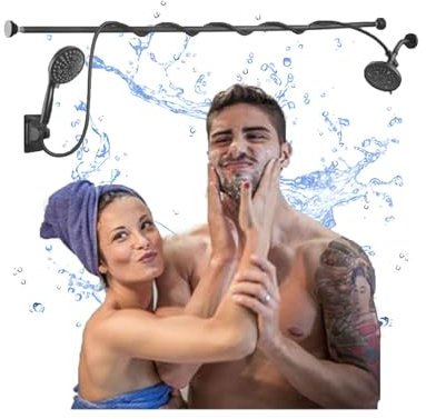 NJDQFA Colonne De Douche pour Couples,Multimodal Ensemble De Douche Set,Double Pommeau De Douche Réglable Barre De Douche,Noir