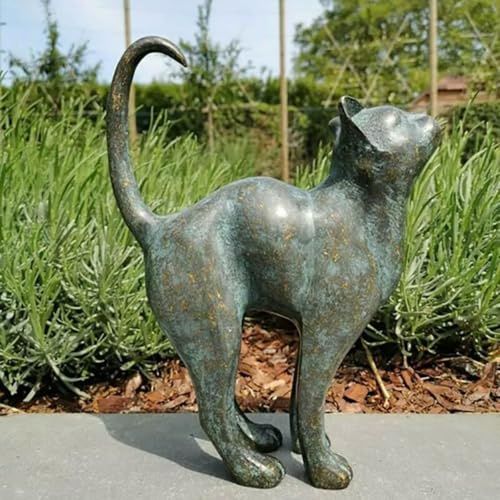 Simulation Katze Harz Bronze Veranda Hof Hause Garten Außen Skulptur Statue Dekoration Interessante Indoor Und Outdoor Simulation Ornamente Schreibtischorganisatoren (Grey, 18X15X10cm)