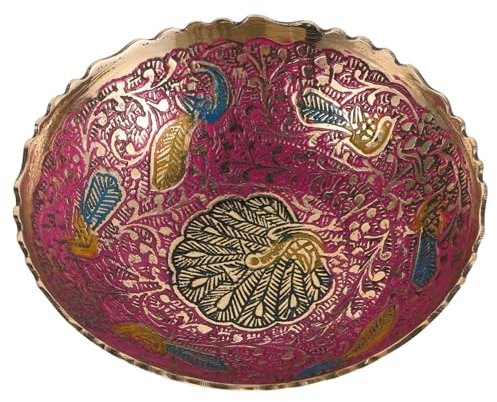 GLEAVI Cuenco Decorativo y Bandeja para Servir de Cobre Pintado a Mano, Frutero Adecuado como Centro de Mesa y Decoración del Hogar