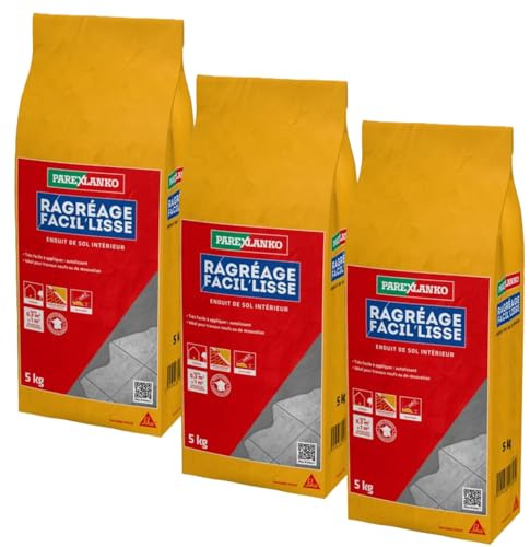 Parexlanko - Mortier de sol - Ragréage Facil'Lisse - Blanc - Préparation des sols en intérieur avant la pose de revêtements minces - Autolissant - 5kg (Lot de 3)