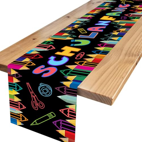 Tischdeko Einschulung,Schulanfang Deko Tischläufer Tischband für Einschulung Schulkind Schulanfang Schuleinführung Schulstart Party Dekoration 180 x 35cm (Schwarz)