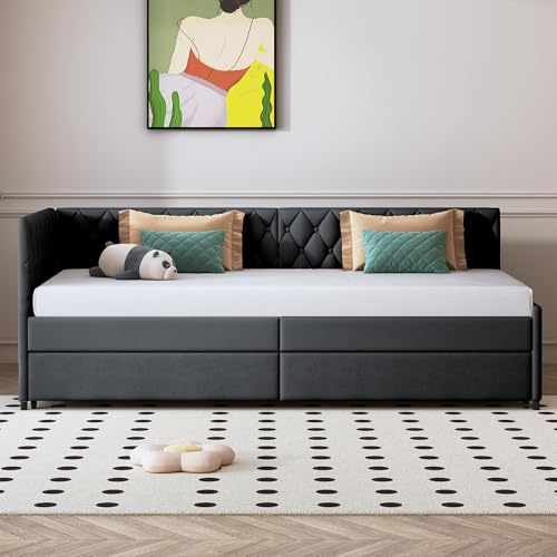 Bank 90/180 x 200 cm, Gigogne 90/180 x 200 cm, Sofa für Doppelbett, Lattenrost, Velours, ohne Matratze (Grau, 90 x 200 cm)