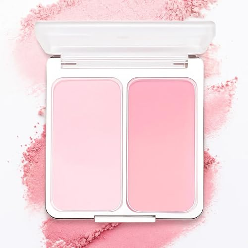 Two-Tone Blush Duo Palette for Cheeks, Matte Powder Blusher in Peach Pink & Coral Shades, Long-Lasting, Smooth & Blendable, Highly Pigmented Natural Look, Gift for Women Girls, Suits All Skin Tones