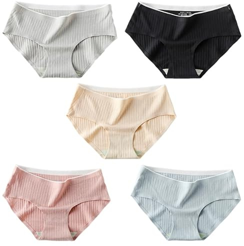 Ipetboom Lot De 5 Culottes sans Couture en Coton Respirant pour Femmes Taille Moyenne Culottes Minces Texture Douce Couleurs VariéEs Confort D'ÉTé