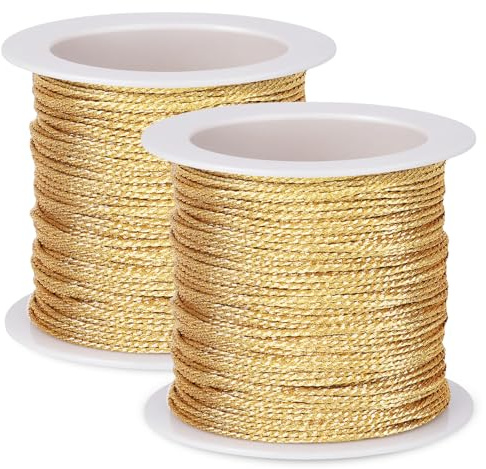 200M Gold Metallic Schnur, 1mm Kordel Bindfaden DIY Bastelschnur, Gold Schnur Metallisch Kordel für Geschenkverpackung, Weihnachten Dekoration, Handwerk