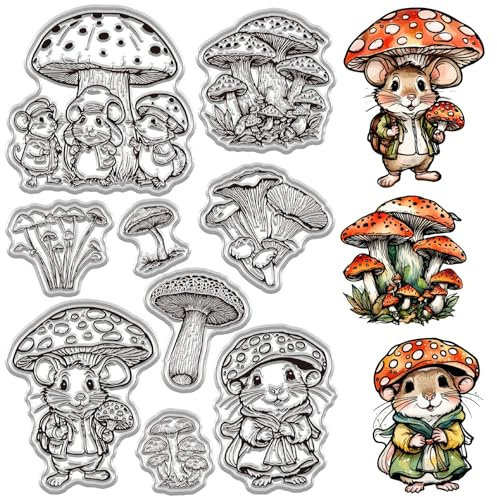 CRASPIRE Mushroom Clear Rubber Stamps Mouse Vintage Reusable Plant Spring Transparent Silicone Seals Pine Cones for Journaling Card Making Decor DIY Scrapbooking Photo Album Holiday Decorative Sheets