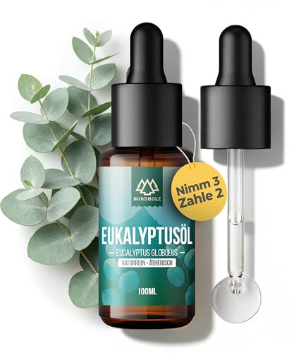 NORDHOLZ® Eukalyptusöl 15ml [100% naturrein] Frisch & belebend - Eukalyptus Öl in Pharmaqualität - Ätherische Öle - Vegan, Laborgeprüft – Für Sauna, Diffusor & Aromatherapie