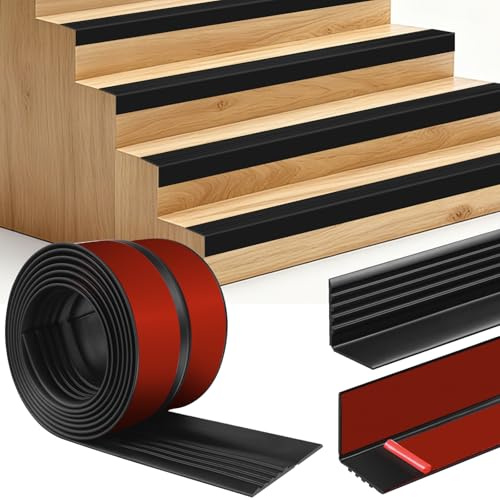 Treppenkantenprofil selbstklebend Treppen Kantenschutz rutschfeste Treppenkante flexibel Treppenkantenprofil Vinyl Winkelprofil (3m, 100×40mm, Schwarz)