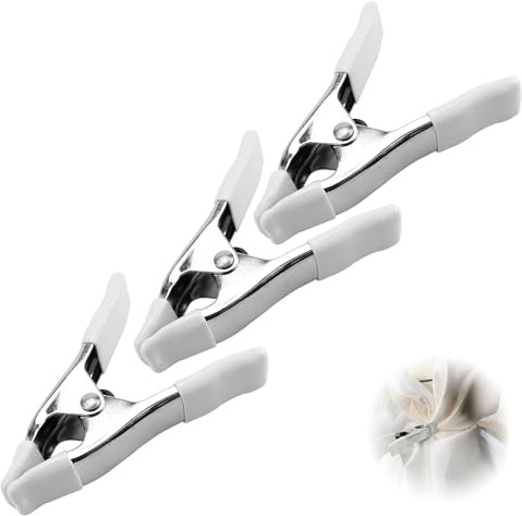 Qerutk 3pcs Wedding Dress Clamps for Fitting - 4 Inch Heavy Duty Backdrop Clips with PVC Protection Sleeve - White Bridal Photography Clamps for Backdrop Stands Studio Use