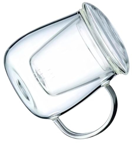 Housoutil Glas Teetasse 300ml mit Sieb und Deckel, Hitzebeständig | Einfaches Design, Dicke Wand, Runde Form, 1 Satz, für Teeaufguss und Zuhause