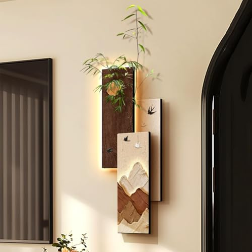 3D-Wanddekoration Mit LED-Beleuchtung, Sandstein-Dekorationsgemälde Mit USB-Anschluss Und Fernbedienung, Rahmenloses Design, Kreative Wandleuchte Für Eingangsbereich(Brown,27 * 77cm)