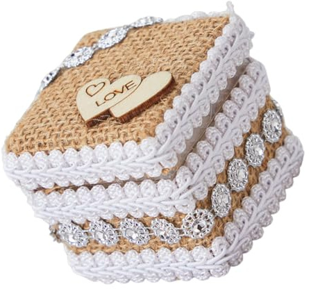 HOLIDYOYO Rustikale Ringbox aus Handgewebter Jute mit Herzförmigem Ringkissen für Hochzeiten Verlobungen Blumenmädchen Dekoratives Schmuckkästchen für Besondere Anlässe