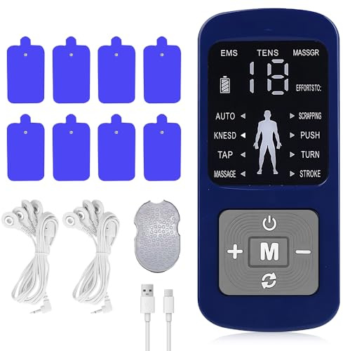 XPJBKC Elettrostimolatore Muscolare 3 in 1, Digital TENS/EMS con 2 Canali, 8 Elettrodi, 8 Modalità e 19 Livelli, Massaggio per l'Allenamento Muscolare, Sollievo dal Dolore