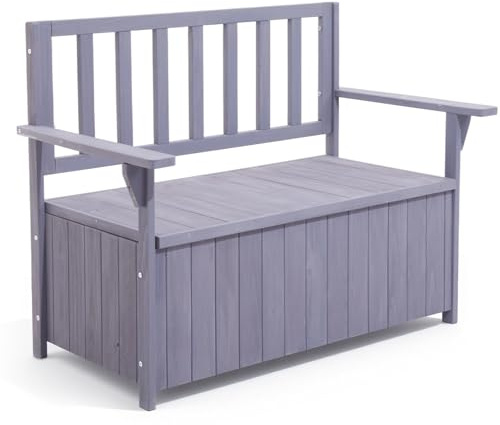 Warmiehomy Garden Storage Bench 2 Seater Garden Bench with Box 135L Wooden Outdoor Storage Benches with Backrest Armrest,Grey