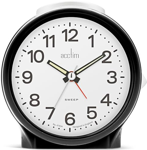 Acctim Elsie Analogue Alarm Clock Non Ticking Sweep Luminous Hands Powder (Black)