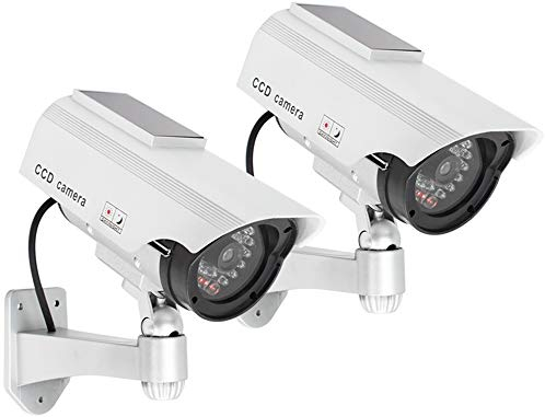 com-four® 2x Telecamera finta per esterno - telecamera fittizia con supporto a parete - telecamera di sicurezza solare con LED per la casa (02 pezzi)