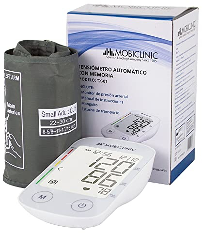 Mobiclinic, Tensiómetro de brazo digital, Marca española, Pantalla lcd, Automático, Brazalete, Detección irregularidades cardíacas, Memoria 4×30 mediciones, Tx-01