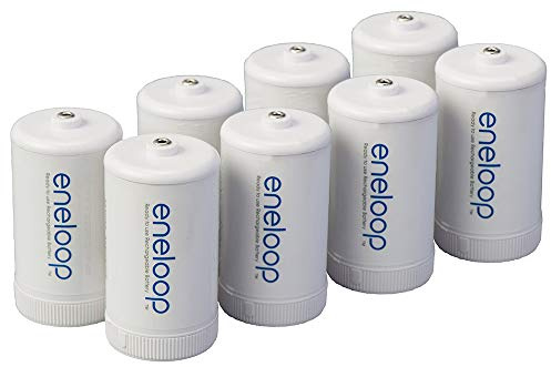 Eneloop Panasonic BQ-BS1E8SA D Size Battery Adapters for Use with Ni-MH Rechargeable AA Battery Cells, 8 Pack