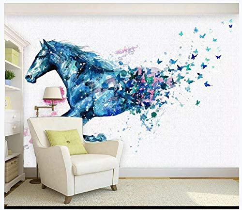 Fototapeten Wand Tapete Wohnzimmer Schlafzimmer- Fantasie Laufendes Pferd Schmetterling Aquarell Hintergrund Dekorative Malerei, 250Cmx175Cm (98.4 Von 68.9 In)
