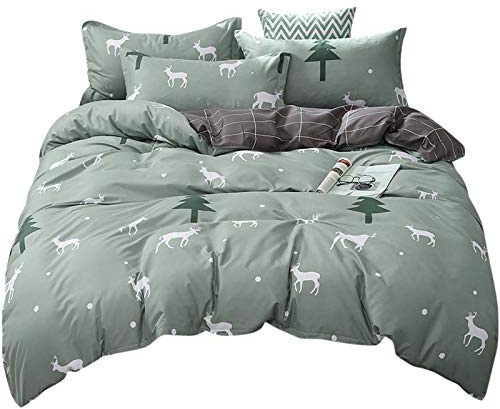 Odot Juego de Ropa de Cama de 3 Piezas, Zoo Microfibra Cómodo Juego de Fundas de Edredón con 1 Funda Nórdica y 2 Funda de Almohada para Familiar y Niños (Cama 105-180x220cm,Ciervo)
