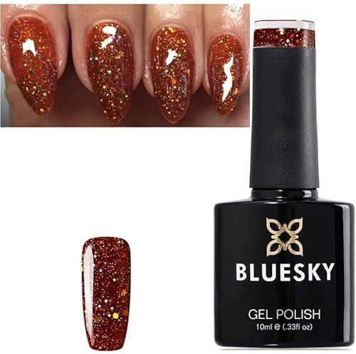 Bluesky Gel Nail Polish BURNT ORANGE MILTI GLITTER STARBURST BLZ27 Nail UV LED Soak Off 10ml