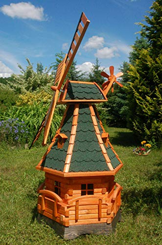 XXL Premium LED Solar Windmühle 140cm vers.Farben Bitum kugelgelagert Garten Deko, Farbe: grün mit Solar