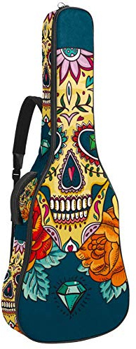 Gitarren-Gigbag, wasserdicht, Reißverschluss, weicher Gitarren-Rucksack, Bass, Akustik- und klassische Folk-E-Gitarrentasche, Totenkopf-Diamant