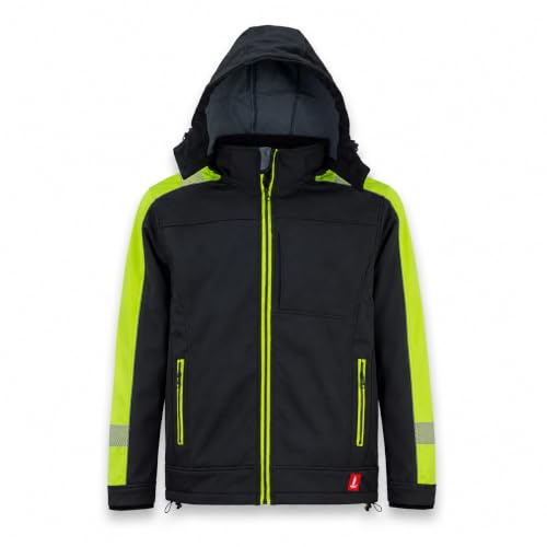 URGENT Softshell Arbeitsjacke GL-8364 wasserdicht winddicht atmungsaktiv isoliert isolierter Reißverschluss Funktionsjacke Herren Outdoor Trekking Jacke elastisch schwarz mit gelben Elementen;