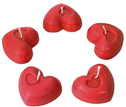 NKlaus Kerzen für Kerzen Bienenwachs, Rot 5x Romatische Herz, 5 Stück | Höhe: 2cm; Durchmesser: 5cm; 30g