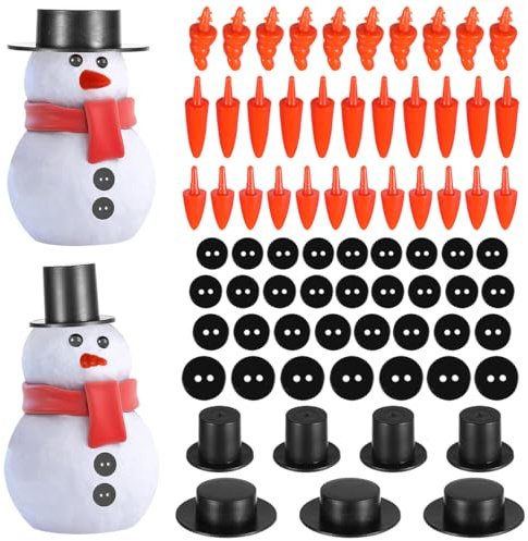 320 Stücke Weihnachten DIY Schneemann Ornament Set, einschließlich Karotte Nase Knöpfe, Mini Schwarz Hüte, Kleine Schwarze Knöpfe für Weihnachten DIY Schneemann Crafting, Nähen, Party Supplies